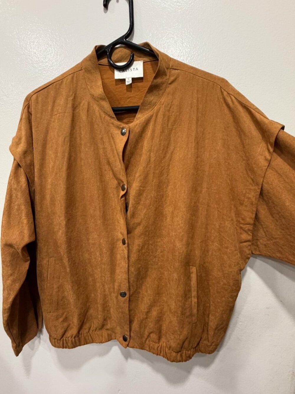 Faux Suede Caramel Brown Bomber Top Small ✨